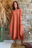 Salcombe Chalk Stripe Cotton Cocoon Dress Rust